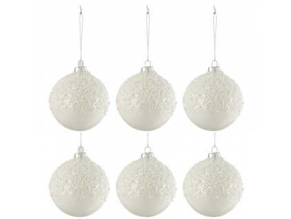 Set šesti bílých skleněných vánočních ozdob J-Line Snow Ball 9 cm