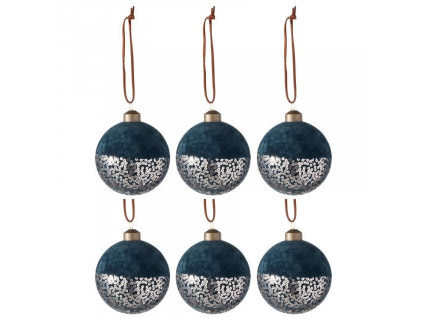 Set šesti modrých sametových vánočních ozdob J-Line Velsey 8 cm