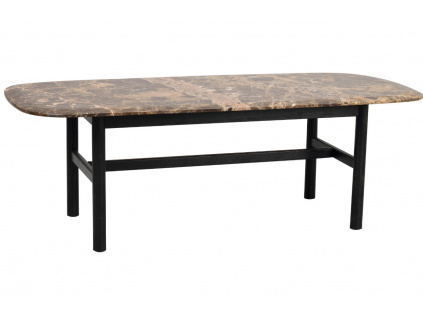 Hnědý mramorový konferenční stolek ROWICO HAMMOND 135 x 62 cm s černou podnoží