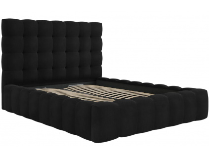 Černá sametová dvoulůžková postel MICADONI Mamaia 160 x 200 cm s úložným prostorem