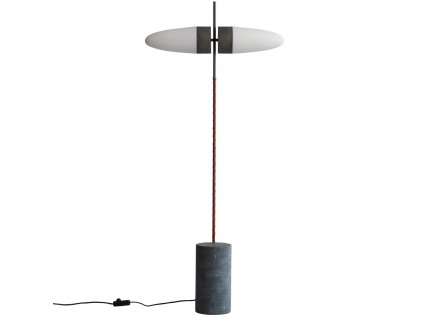 Opálově bílá skleněná stojací lampa 101Copenhagen Bull 140 cm s mramorovou podstavou