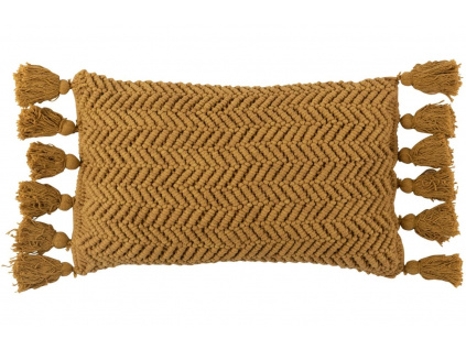 Hořčicově žlutý bavlněný polštář J-line Bode 60 x 30 cm