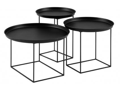 Set tří černých kovových konferenčních stolků 63/50 /43 cm