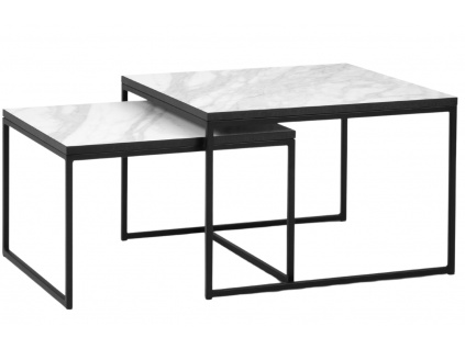 Set dvou bílých mramorových konferenčních stolků MICADONI VELD 60 x 60/50 x 50 cm