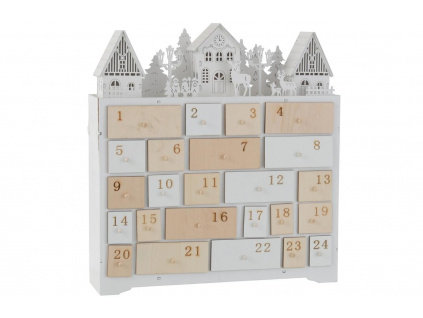 Bílý dřevěný vánoční adventní kalendář J-line Kaila II.