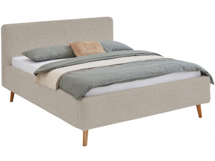 Béžová látková bouclé dvoulůžková postel Meise Möbel Mattis 140 x 200 cm s úložným prostorem
