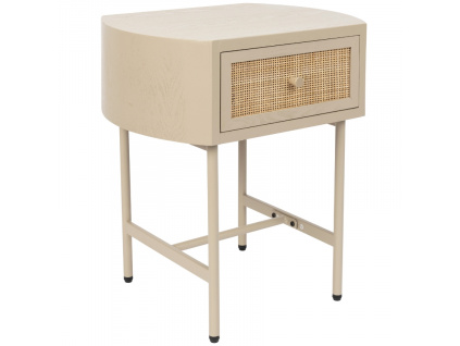 Béžový dřevěný odkládací stolek s ratanovou výplní WLL AMAYA 48 x 38 cm