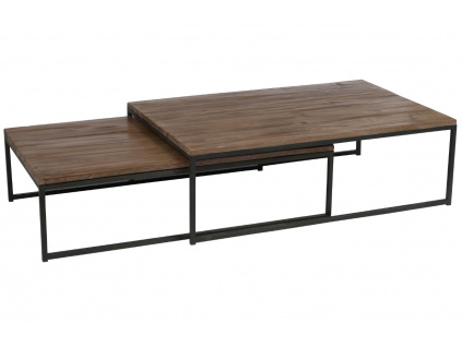 Set dvou hnědých dřevěných konferenčních stolků J-line Conrad 120x120 / 72x80 cm