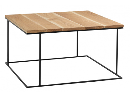 Přírodní masivní konferenční stolek Valter s černou podnoží 100x100 cm