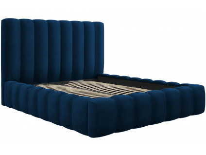 Královsky modrá sametová dvoulůžková postel MICADONI Kelp 200 x 200 cm s úložným prostorem