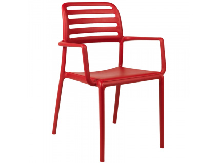 Červená plastová zahradní židle Costa s područkami