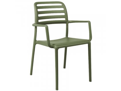 Zelená plastová zahradní židle Costa s područkami