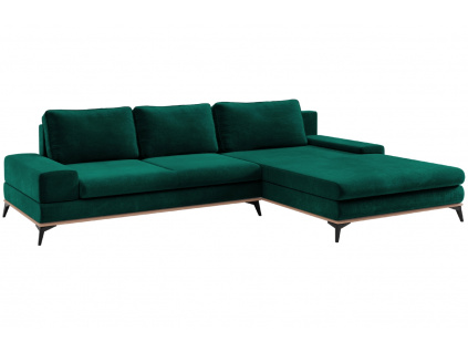 Lahvově zelená sametová rozkládací rohová pohovka Windsor & Co Astre 315 cm, pravá
