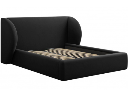 Černá sametová dvoulůžková postel MICADONI Miley 140 x 200 cm s úložným prostorem