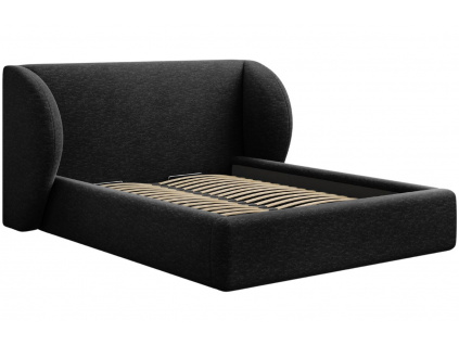 Černá žinylková dvoulůžková postel MICADONI Miley 160 x 200 cm s úložným prostorem