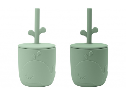 Set dvou zelených silikonových hrnečků s brčkem Done by Deer Peekaboo Wally