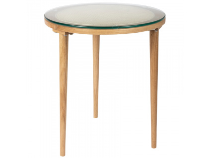 Dubový odkládací stolek WLL HARU 45 cm se skleněnou deskou