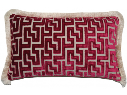 Růžový sametový povlak na polštář Labyrinth 30 x 50 cm s třásněmi