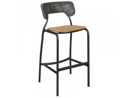 Tmavě šedá barová židle Mindo 102 s teakovým sedákem 78,5 cm