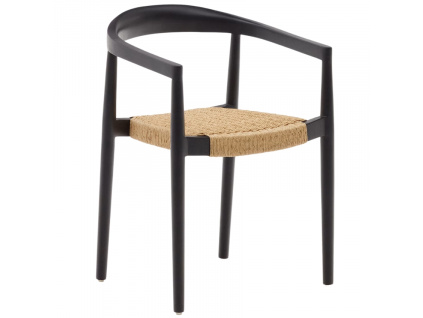 Černá teaková zahradní židle Kave Home Ydalia se světlým pleteným sedákem