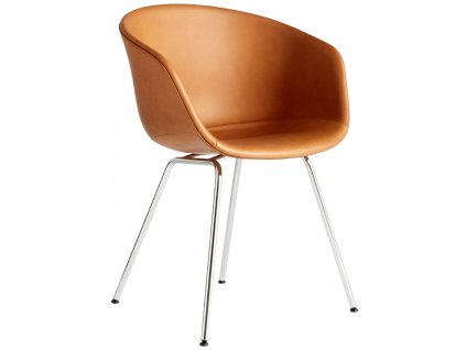 Koňakově hnědá kožená židle HAY AAC 27 s kovovou podnoží