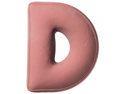 Korálově růžový sametový polštář písmeno D 40 cm
