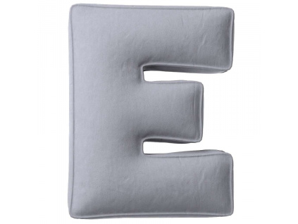 Šedý sametový polštář písmeno E 40 cm