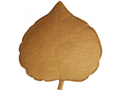 Hořčicově žlutý polštář ve tvaru listu Leaf 39 cm