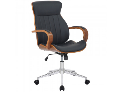Černá koženková ořechová kancelářská židle Benno