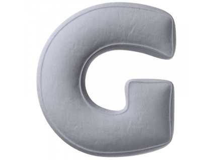 Šedý sametový polštář písmeno G 40 cm