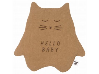 Hnědý bavlněný muchláček koťátko Hello Baby 30 cm