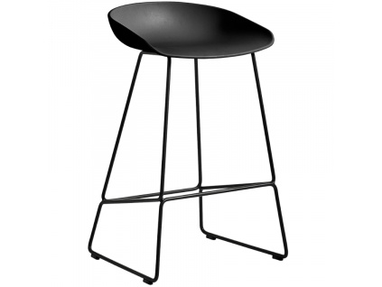 Černá plastová barová židle HAY AAS 38 s kovovou podnoží 74 cm