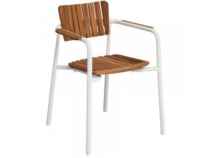 Bílá hliníková zahradní židle No. 119 Mindo s teakovým sedákem