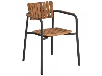 Antracitová hliníková zahradní židle No. 119 Mindo s teakovým sedákem
