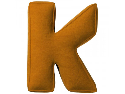 Cihlově oranžový sametový polštář písmeno K 40 cm