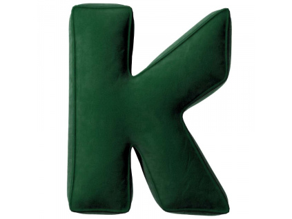 Tmavě zelený sametový polštář písmeno K 40 cm