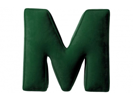 Tmavě zelený sametový polštář písmeno M 40 cm