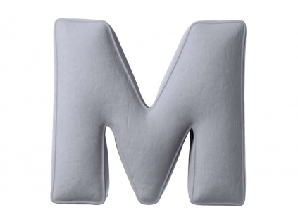 Šedý sametový polštář písmeno M 40 cm