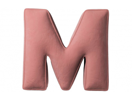 Korálově růžový sametový polštář písmeno M 40 cm