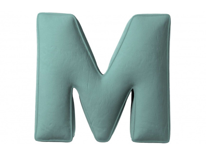 Mátově zelený sametový polštář písmeno M 40 cm