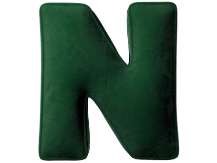 Tmavě zelený sametový polštář písmeno N 40 cm