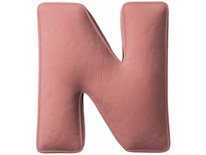 Korálově růžový sametový polštář písmeno N 40 cm