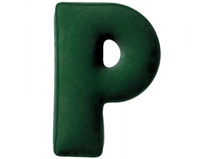 Tmavě zelený sametový polštář písmeno P 40 cm