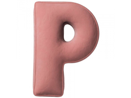 Korálově růžový sametový polštář písmeno P 40 cm