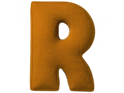 Cihlově oranžový sametový polštář písmeno R 40 cm