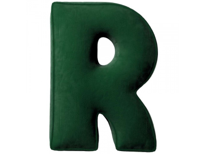 Tmavě zelený sametový polštář písmeno R 40 cm