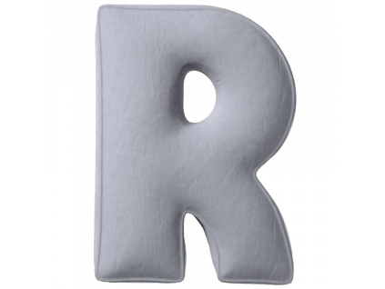 Šedý sametový polštář písmeno R 40 cm