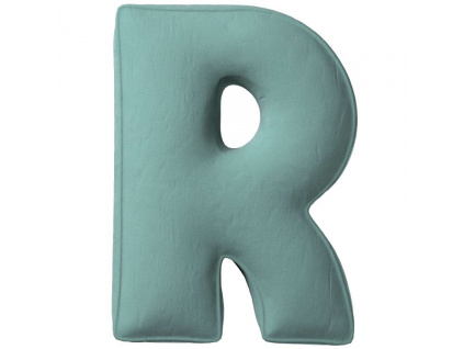 Mátově zelený sametový polštář písmeno R 40 cm