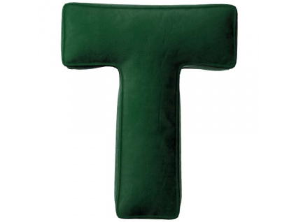 Tmavě zelený sametový polštář písmeno T 40 cm