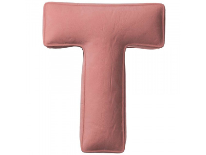Korálově růžový sametový polštář písmeno T 40 cm